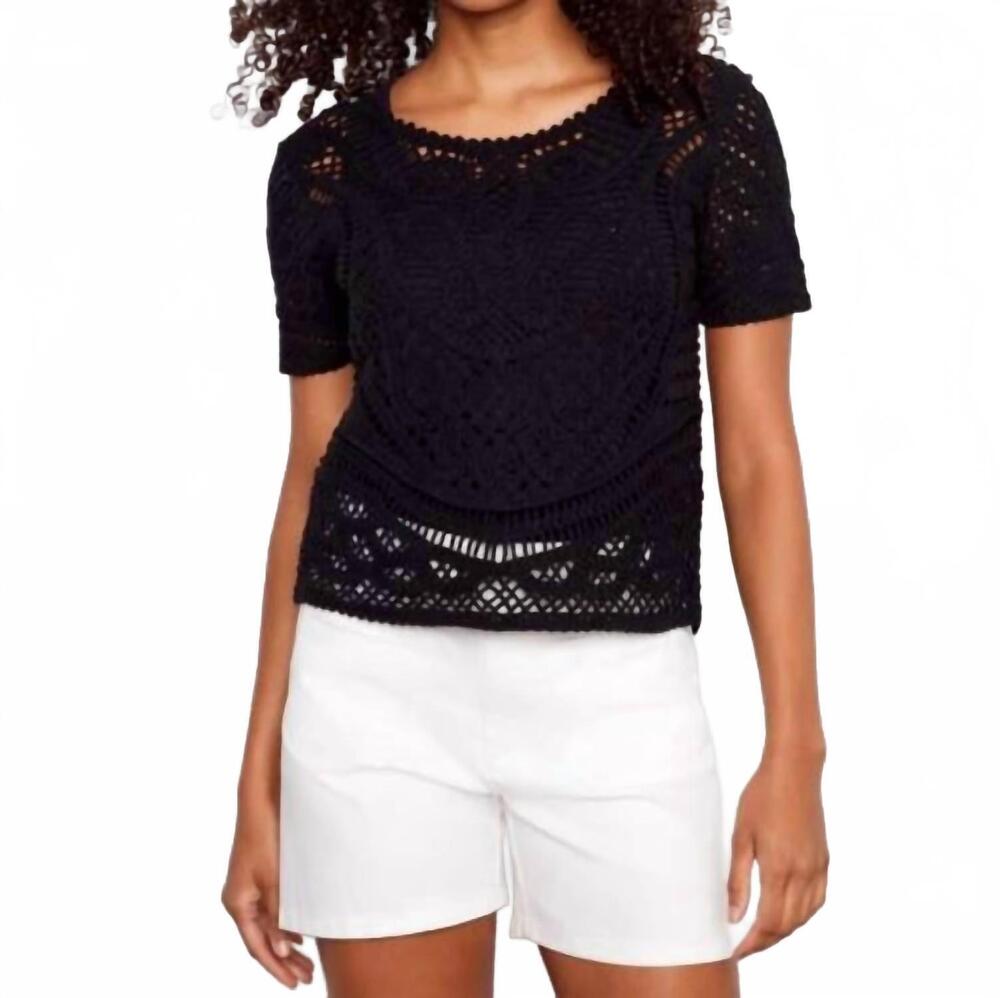 NEW CHARLIE B reversible cotton crochet top in black